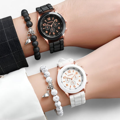 Stylisches Quarzuhr-Set mit herzförmigen Armbändern