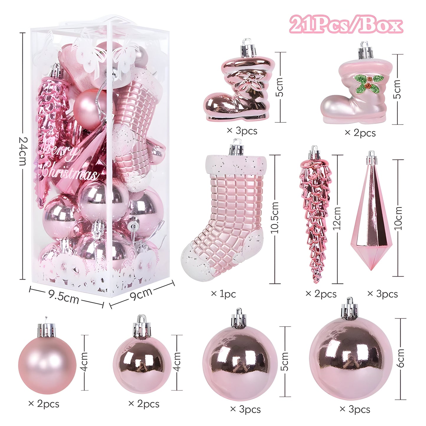 21 Stück Weihnachtskugel-Ornamente – elegante Eiszapfen-Anhänger für Dekorationen