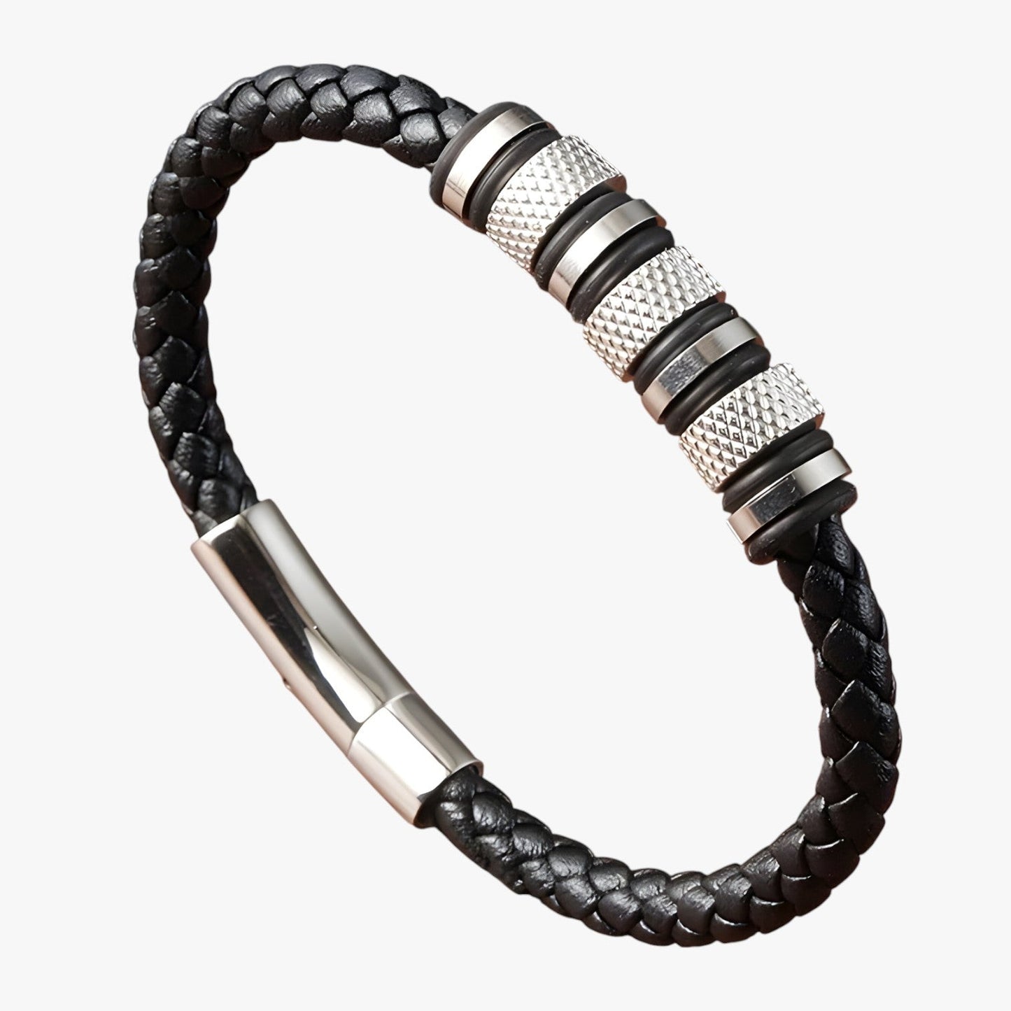 Ryder | Herrenarmband aus geflochtenem Leder mit Stahlperlen