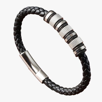 Ryder | Herrenarmband aus geflochtenem Leder mit Stahlperlen