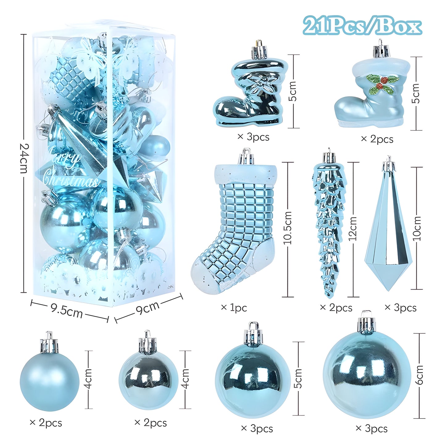 21 Stück Weihnachtskugel-Ornamente – elegante Eiszapfen-Anhänger für Dekorationen