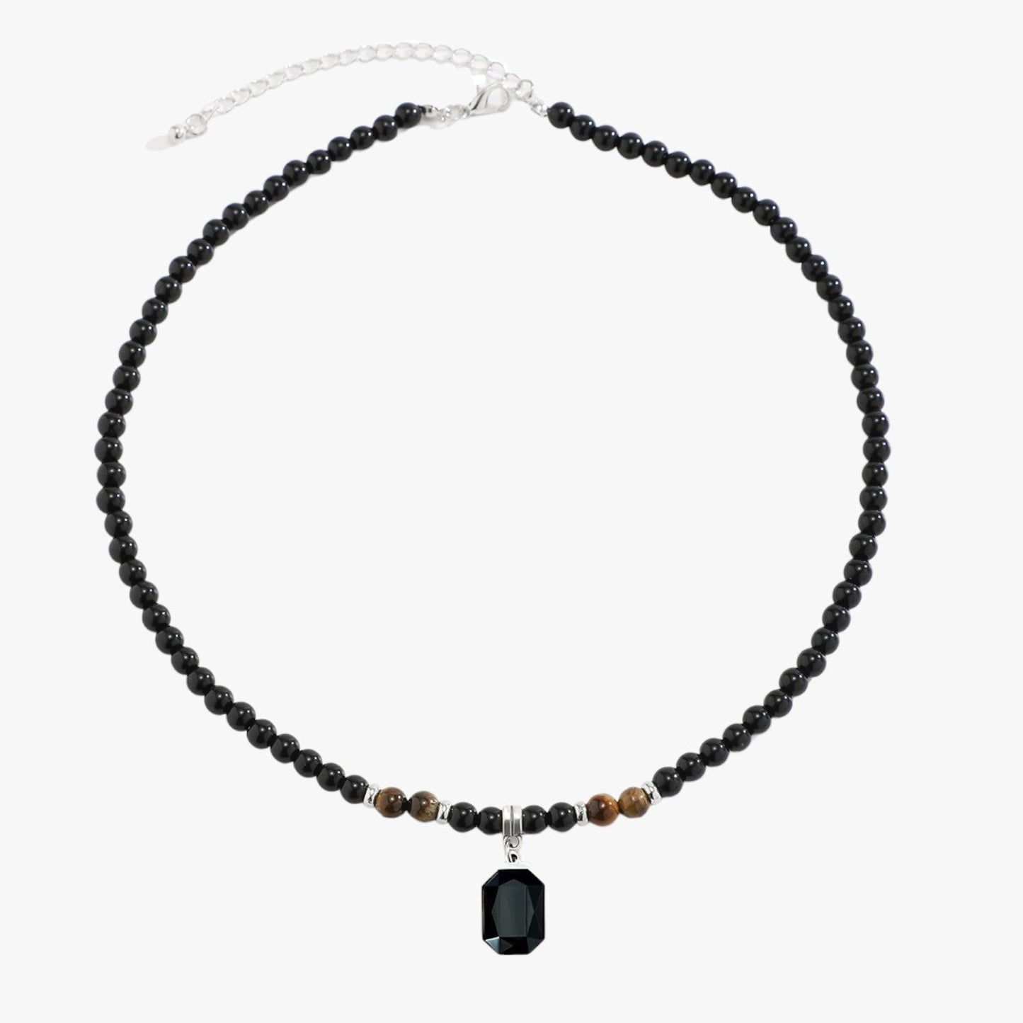 Jaze | Wilde Kragenstil – Halskette mit schwarzen Perlen und quadratischem Anhänger für Männer