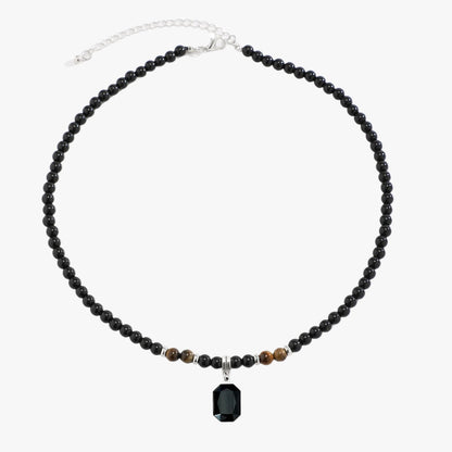 Jaze | Wilde Kragenstil – Halskette mit schwarzen Perlen und quadratischem Anhänger für Männer