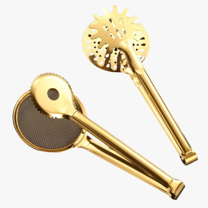 Dallas | Küchenzange 7-in-1 Gold – Sieb, Clip, Spachtel und Abtropfsieb in Einem