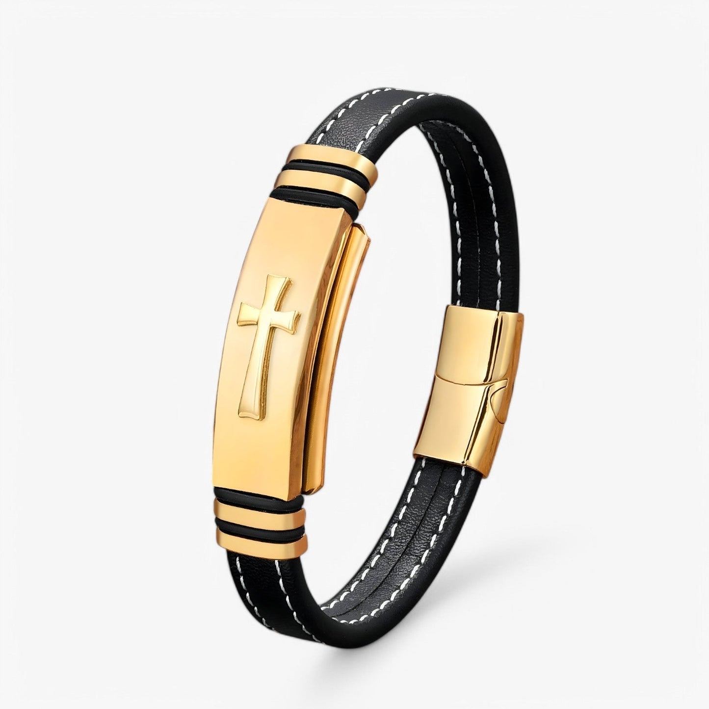 Rafa | Robustes schwarzes goldenes Kreuzarmband