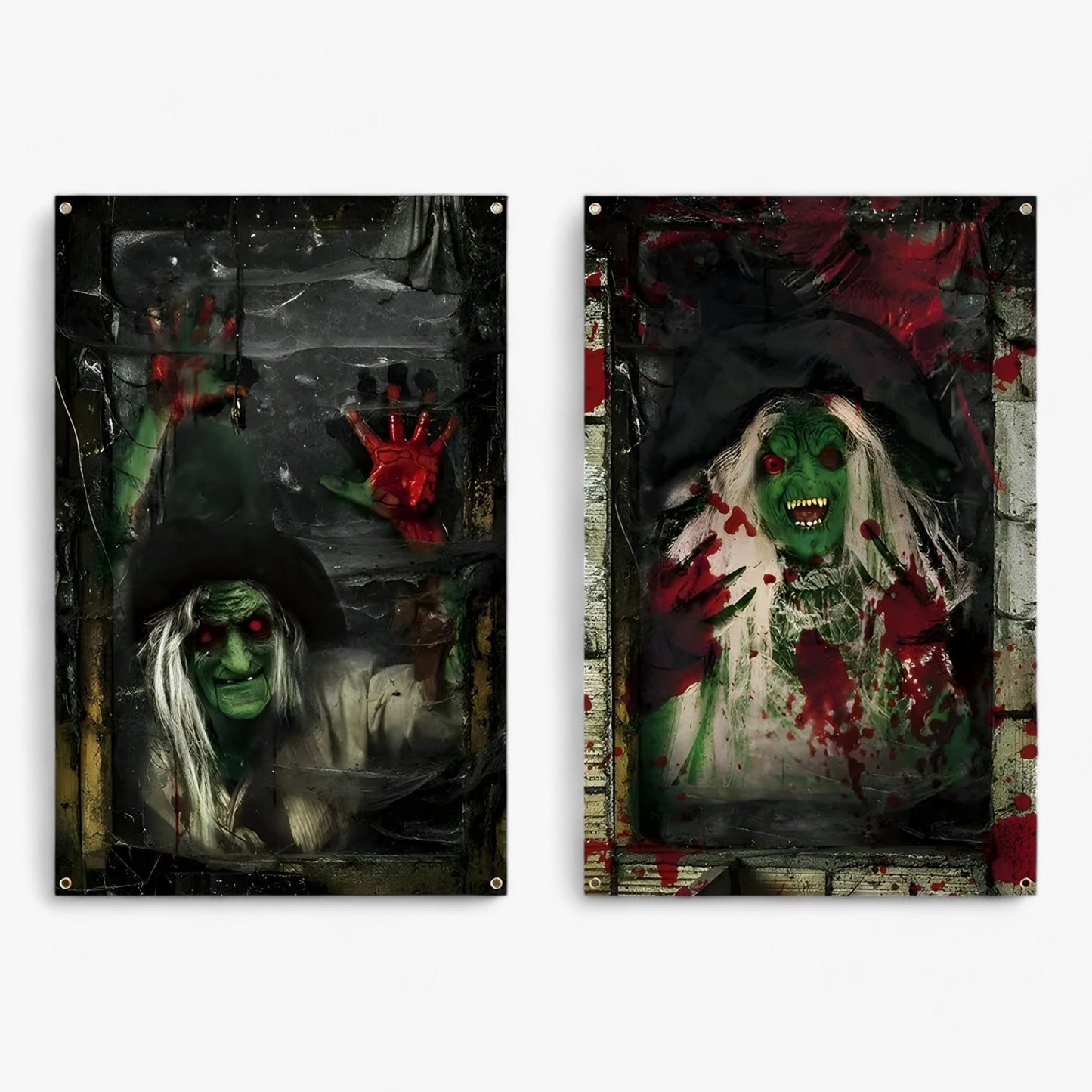 Blutdurstige Dunkelheit | Fenstervorhänge mit Halloween-Silhouette - Gruselige Horror-Dekoration