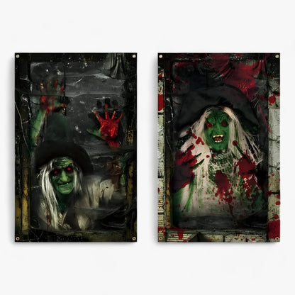 Blutdurstige Dunkelheit | Fenstervorhänge mit Halloween-Silhouette - Gruselige Horror-Dekoration