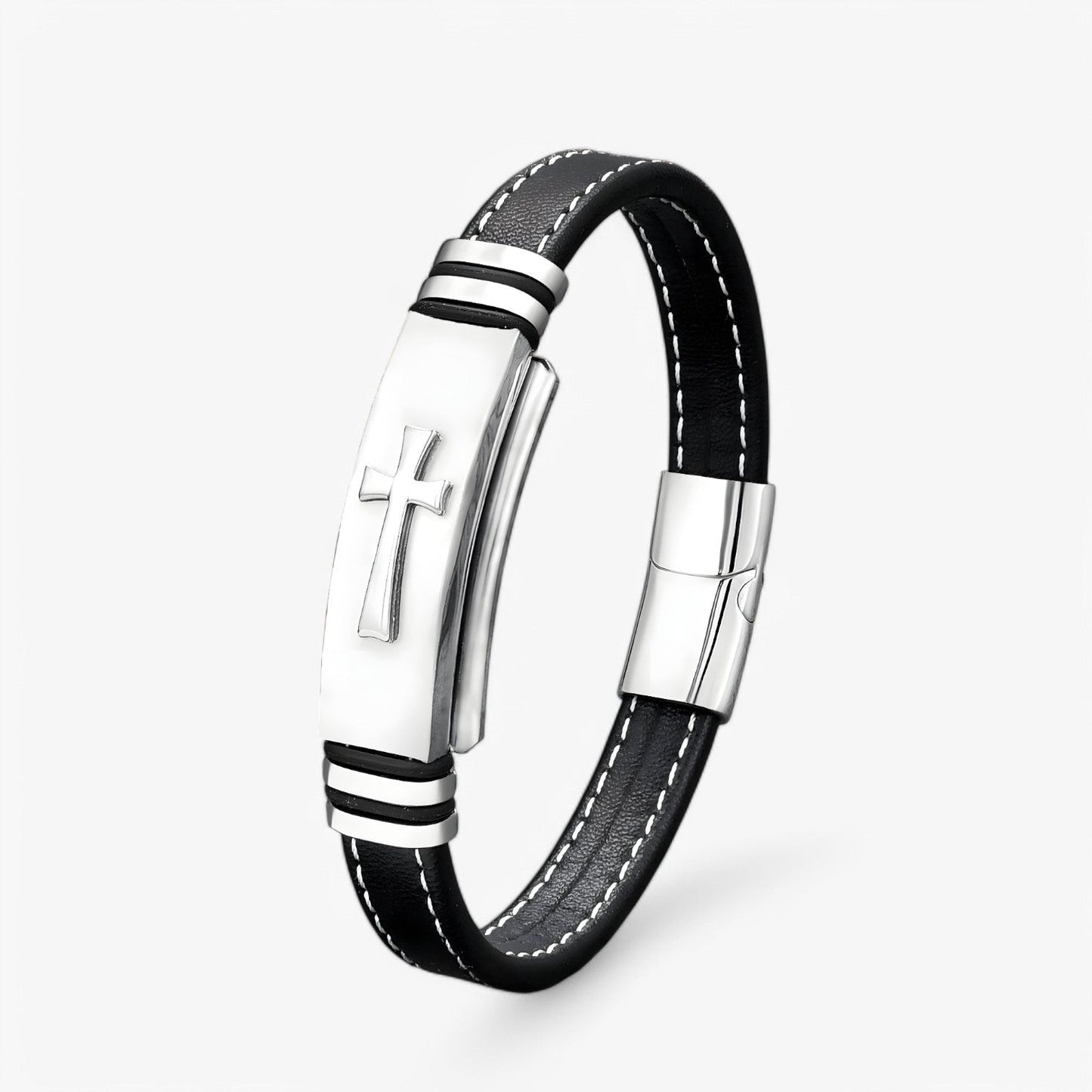 Rafa | Robustes schwarzes goldenes Kreuzarmband