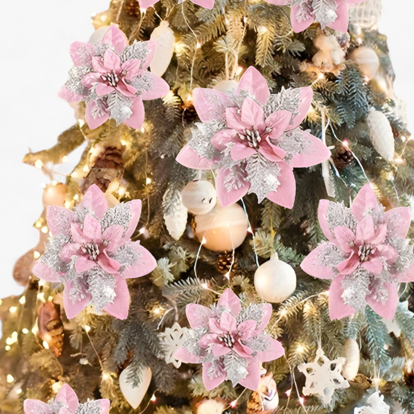 5/10 Stück glitzernde Weihnachtsblumen – funkelnder Baumschmuck