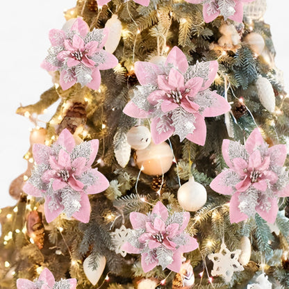 5/10 Stück glitzernde Weihnachtsblumen – funkelnder Baumschmuck