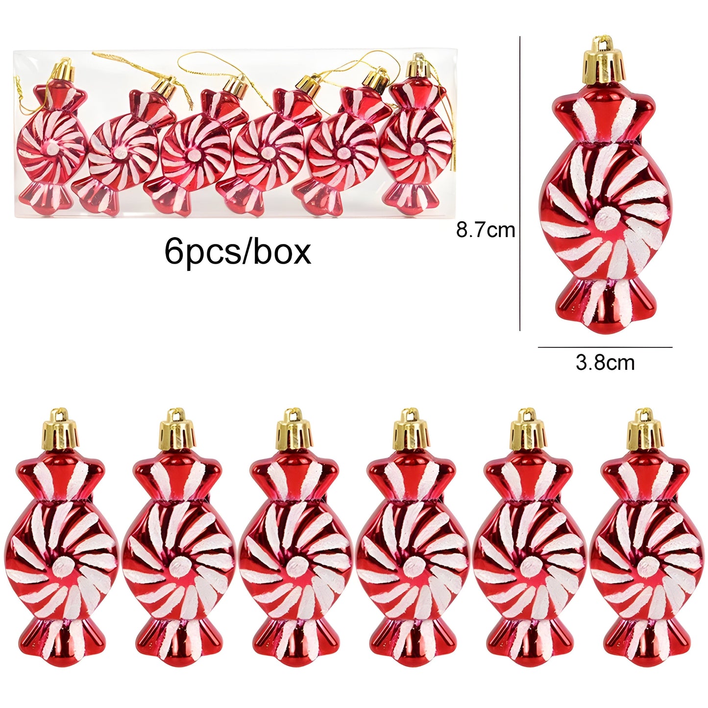 sternenklar | Set mit 6 Christbaumschmuck – festliche rote Süßigkeiten- und Schneeflocken-Dekoration
