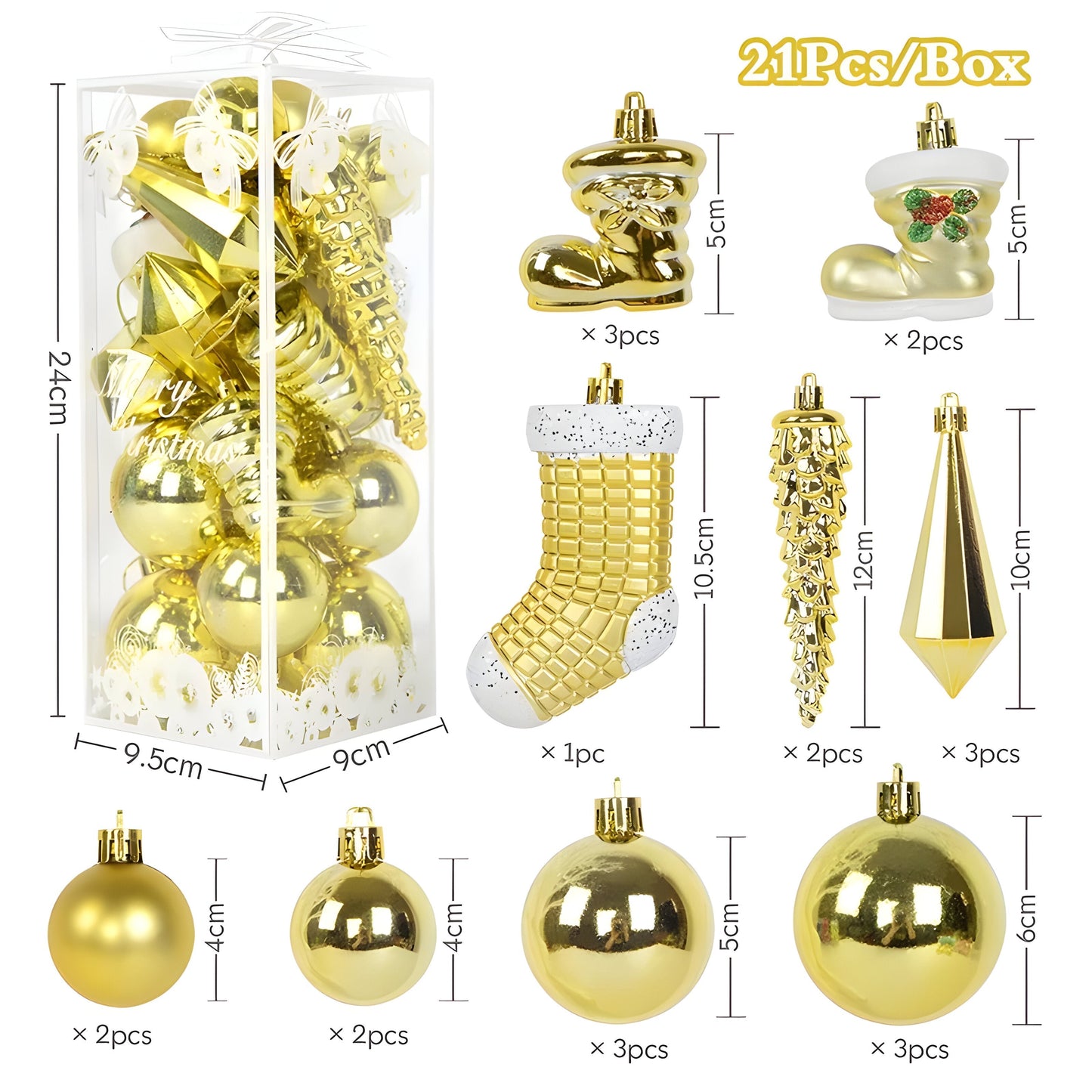21 Stück Weihnachtskugel-Ornamente – elegante Eiszapfen-Anhänger für Dekorationen