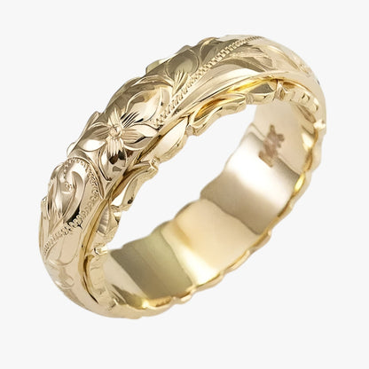 Evangeline | 14K Goldring mit skulptiertem Blumenmotiv