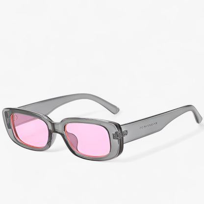 Nico | Unisex Retro Rechteckige Sonnenbrille mit Schwarzen Gläsern