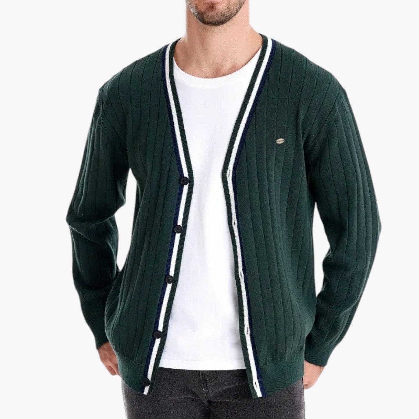Jeremy | Herren-Lana-Cardigan mit V-Ausschnitt, warmes Color-Block-Design für Herbst/Winter
