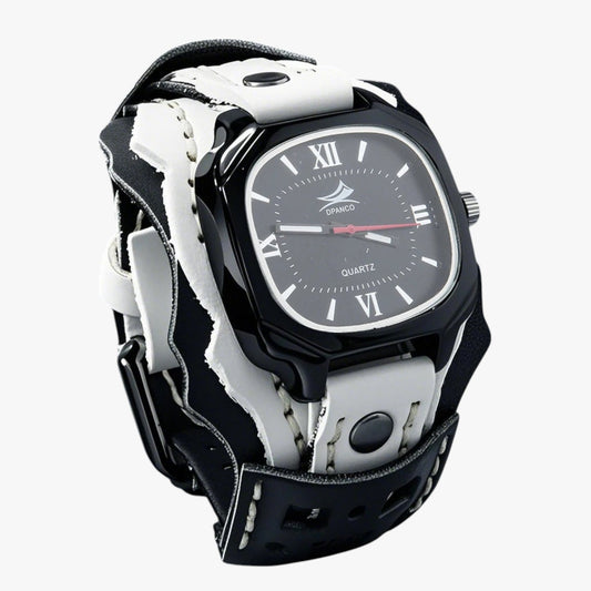 Alden | Großes quadratisches Herrenuhr mit echtem Lederarmband