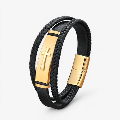 Rafa | Robustes schwarzes goldenes Kreuzarmband
