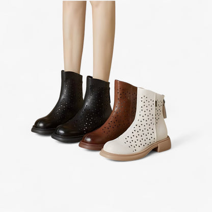 Irene | Sommerstiefel mit durchbrochenem Plateau und hinterem Reißverschluss