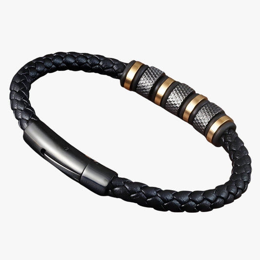 Ryder | Herrenarmband aus geflochtenem Leder mit Stahlperlen