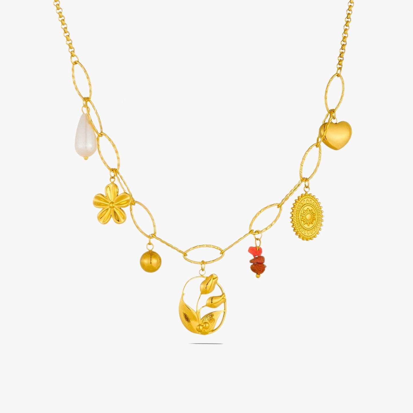 Bailey | Elegante Halskette mit Herz- und Tulpenanhängern