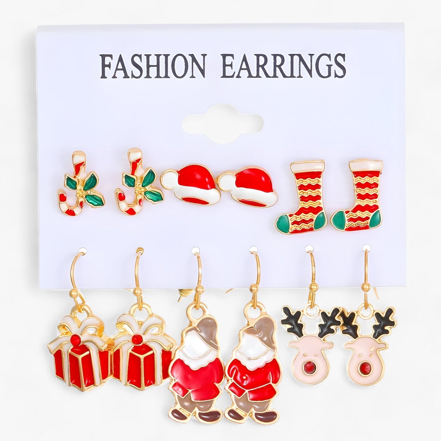 Sparkle | Set aus 6 Paar Weihnachtsohrringen - Funkelnde Designs aus Zirkonia