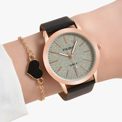 Nova | Set Eleganza Femminile 2 Uhren aus Leder für Damen und Armband, Luxusstil am Handgelenk