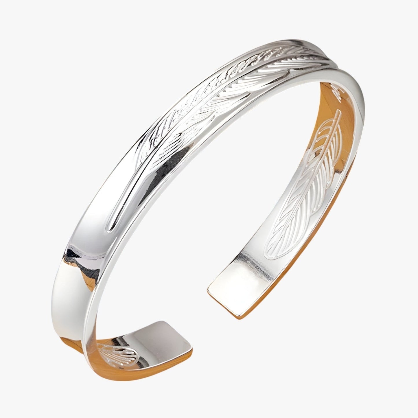 Jayce | Armband aus 925er Silber mit Goldener Feder im Vintage Punk Stil