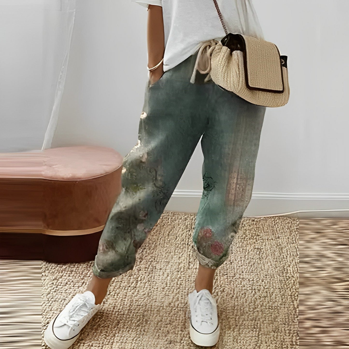 Boho Damenhose mit Blattmuster – Selina
