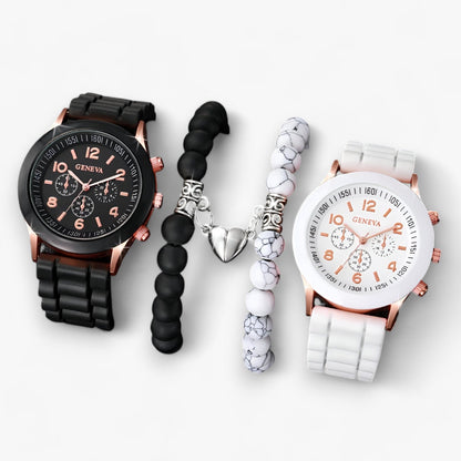 Stylisches Quarzuhr-Set mit herzförmigen Armbändern