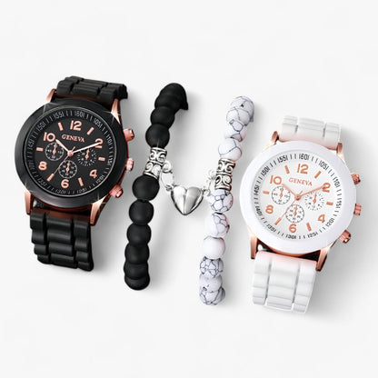Stylisches Quarzuhr-Set mit herzförmigen Armbändern