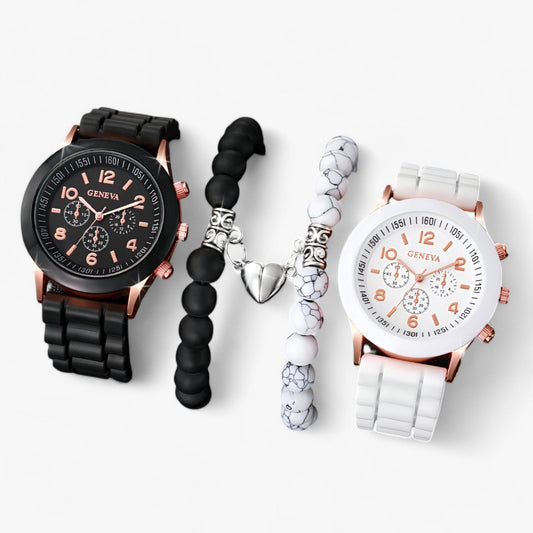 Stylisches Quarzuhr-Set mit herzförmigen Armbändern
