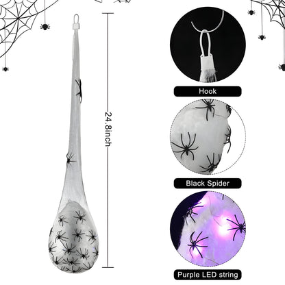 Hängetaschen mit Spinnenkugeln und Lichtern - Halloween Deko für heimgesuchte Häuser