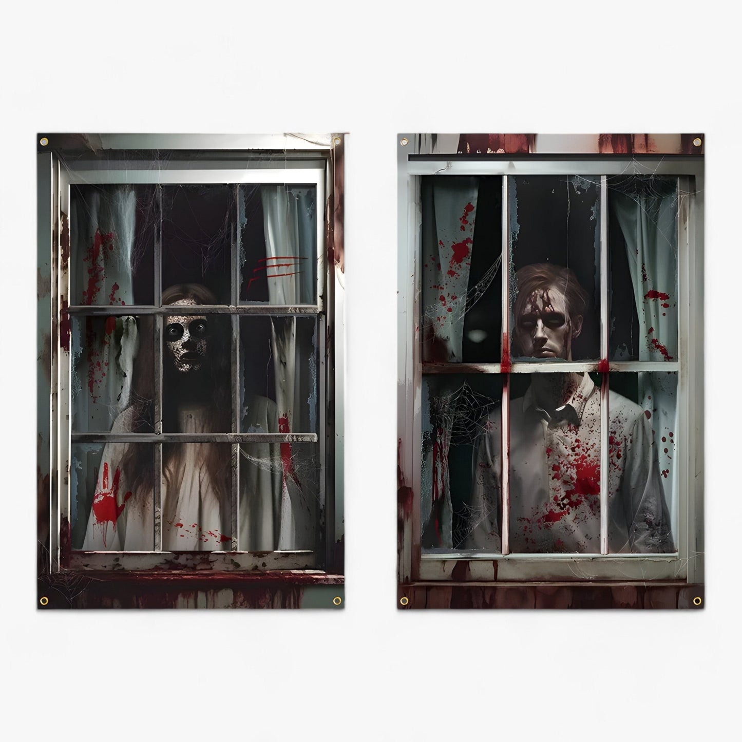 Blutdurstige Dunkelheit | Fenstervorhänge mit Halloween-Silhouette - Gruselige Horror-Dekoration
