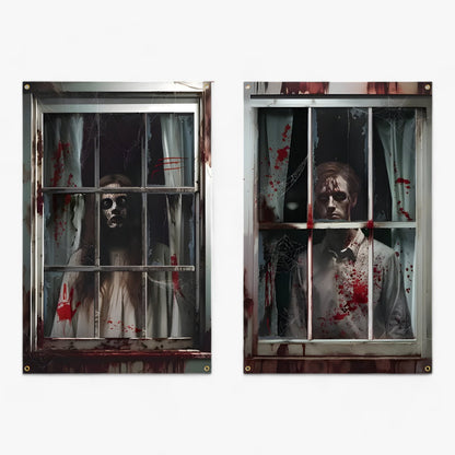 Blutdurstige Dunkelheit | Fenstervorhänge mit Halloween-Silhouette - Gruselige Horror-Dekoration