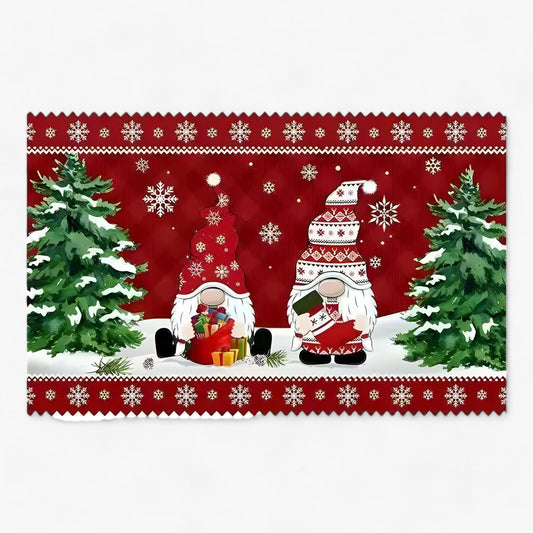 Weihnachtsgnome und Elch | Türmatte  - Festliche Innen-/Außendekoration