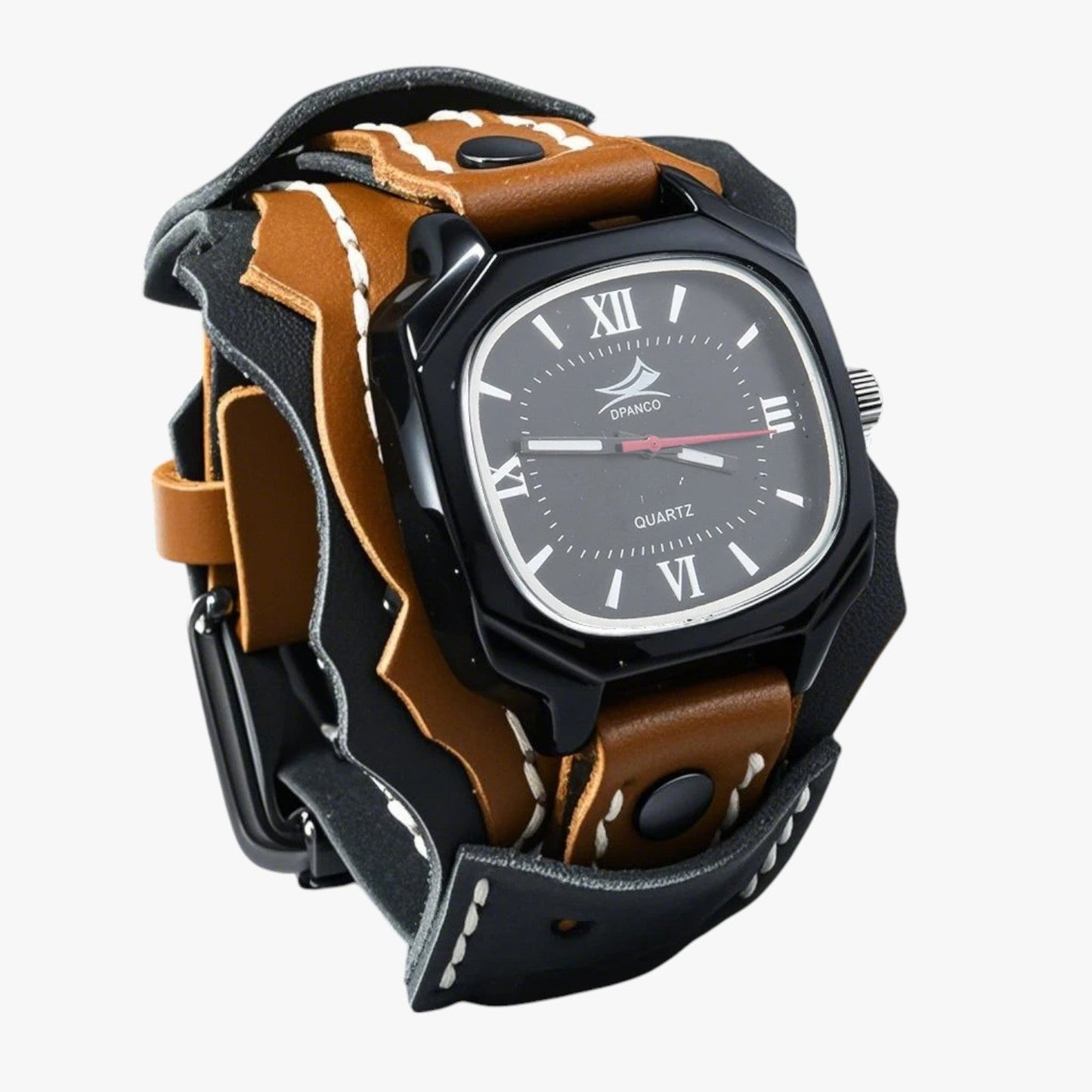 Alden | Großes quadratisches Herrenuhr mit echtem Lederarmband