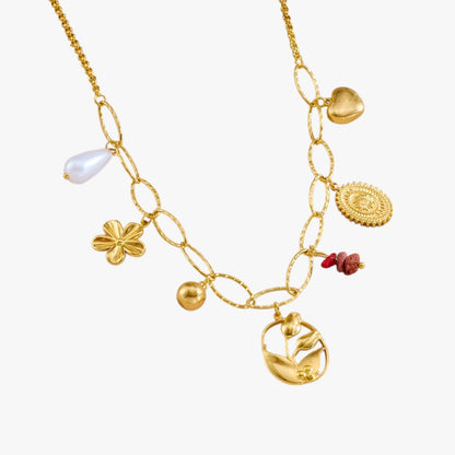 Bailey | Elegante Halskette mit Herz- und Tulpenanhängern