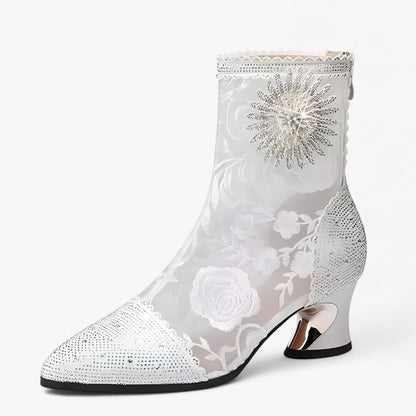 Carmen | Spitzstiefel mit Kristallen und Netzspitze