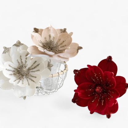 Blumen | Glänzende Kunstweihnachtsblumen - Fröhliche Ornamente für den Weihnachtsbaum und Neujahrsdekoration