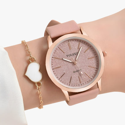 Nova | Set Eleganza Femminile 2 Uhren aus Leder für Damen und Armband, Luxusstil am Handgelenk