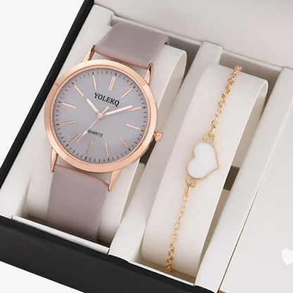 Nova | Set Eleganza Femminile 2 Uhren aus Leder für Damen und Armband, Luxusstil am Handgelenk