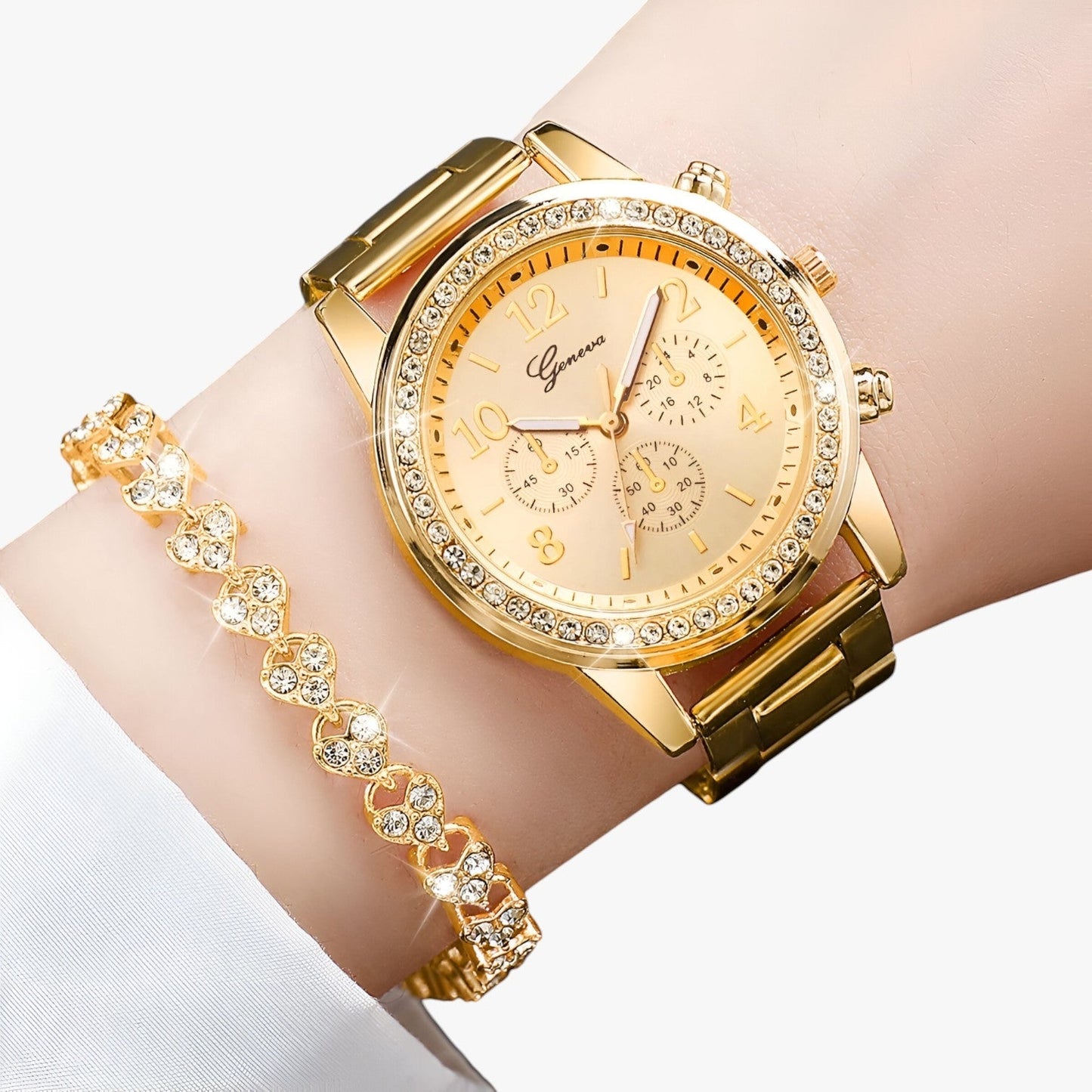 Khloe | Elegante Uhr mit Armband aus Gold und Diamanten