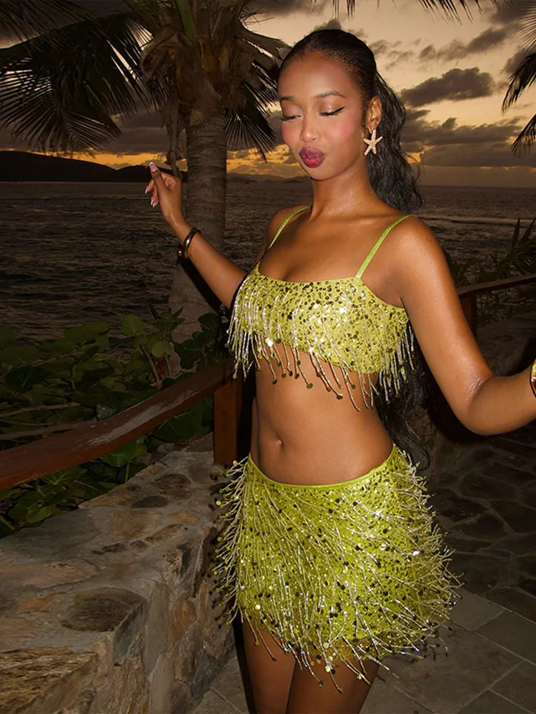 Pailletten-Tassel Bikini Set – Riviera