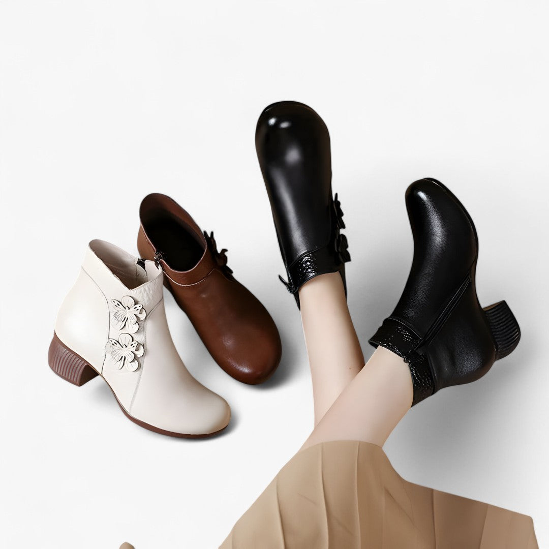 Greta | Retro-Stiefeletten aus echtem Leder mit optischem Absatz