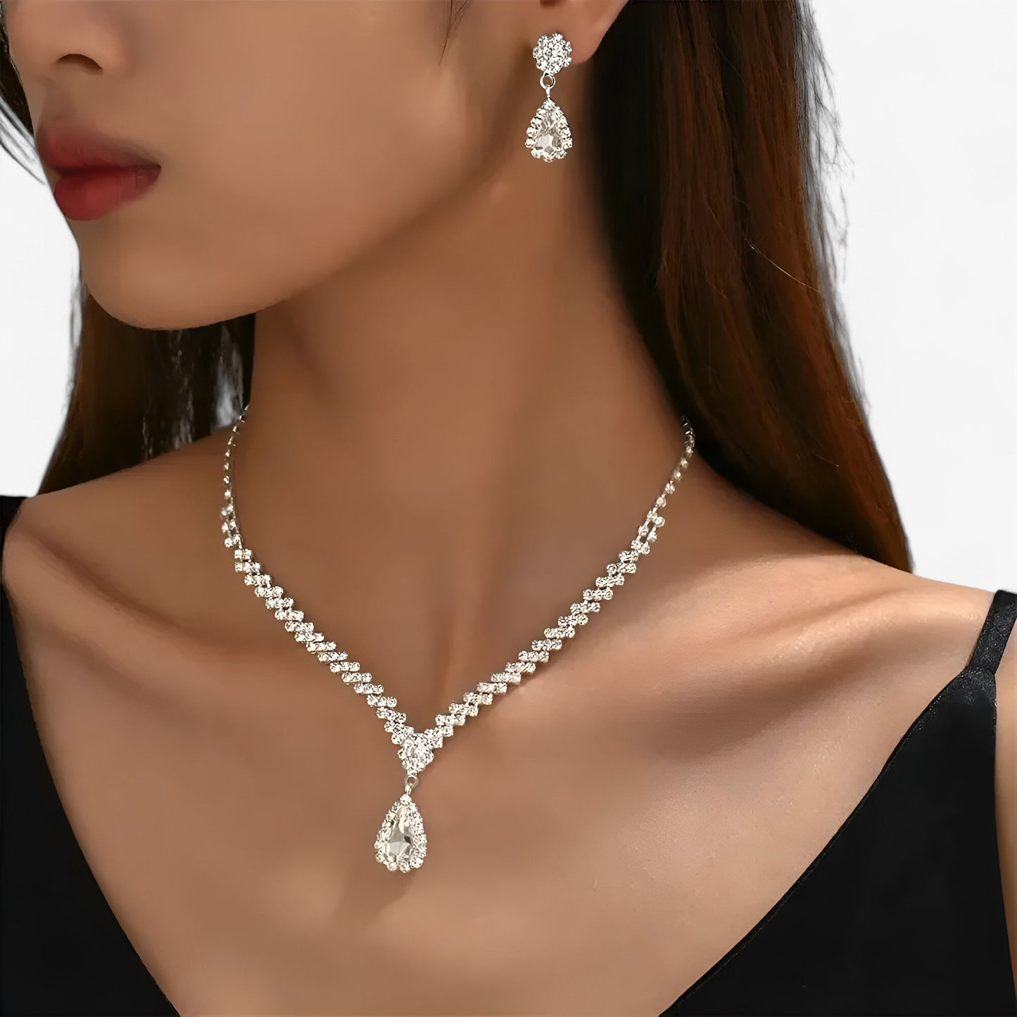 Amanda | Elegantes Hochzeitsset 2 Teile - Tropfenanhänger und Ohrringe
