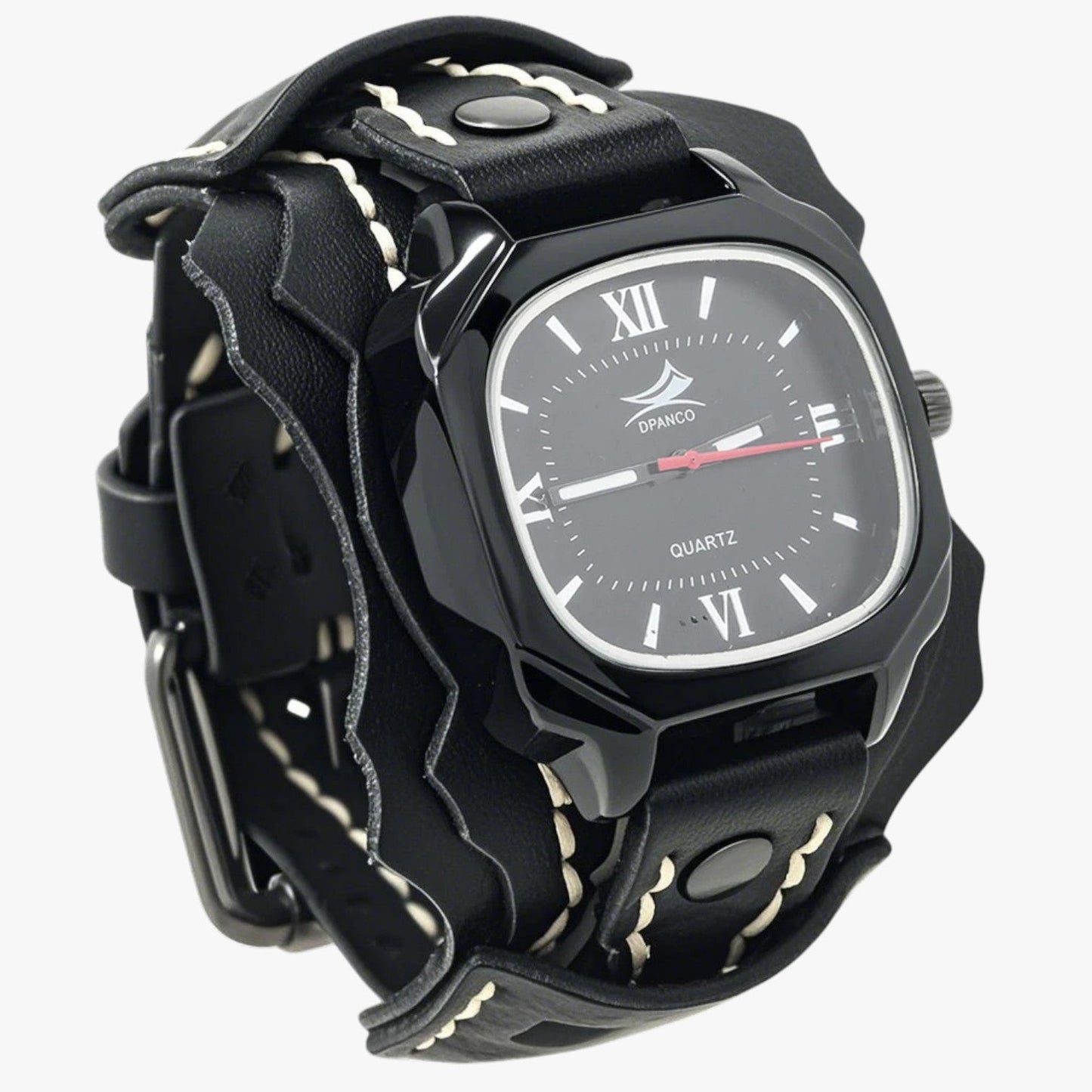 Alden | Großes quadratisches Herrenuhr mit echtem Lederarmband