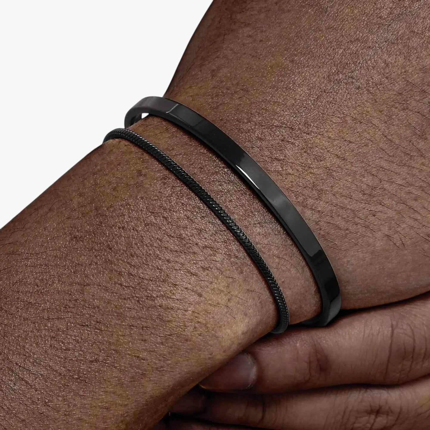 Philip | Set Herren-Stahlarmbänder mit schwarzen Details