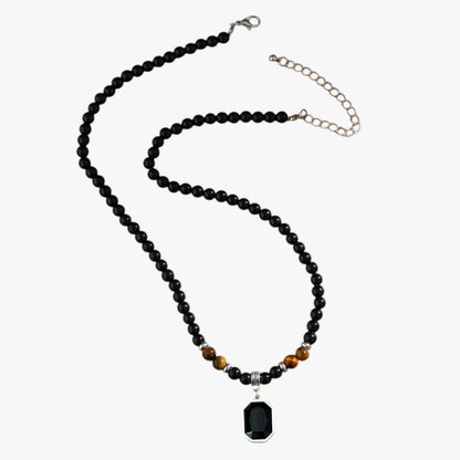 Jaze | Wilde Kragenstil – Halskette mit schwarzen Perlen und quadratischem Anhänger für Männer