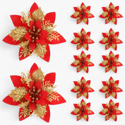 5/10 Stück glitzernde Weihnachtsblumen – funkelnder Baumschmuck