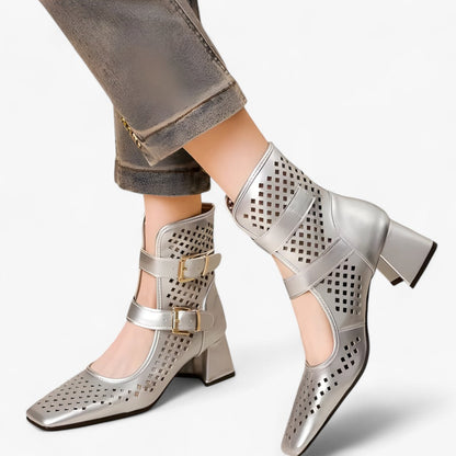 Mira | Sommerstiefel mit blockabsatz und durchbrochenen Netzdetails